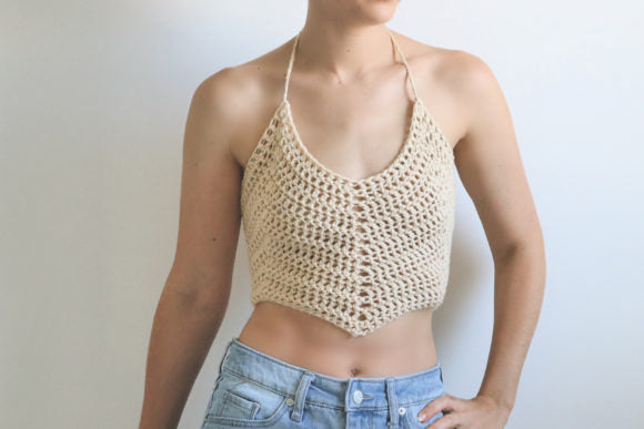 Boho Knit Crochet Crop Top - Backless Corset Halter Neck