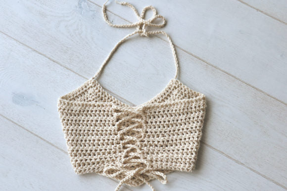 Boho Knit Crochet Crop Top - Backless Corset Halter Neck