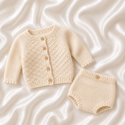 Gaufrette (mini) Set Raglan-Sleeve Cardigan & Bloomer Mini Knit Set
