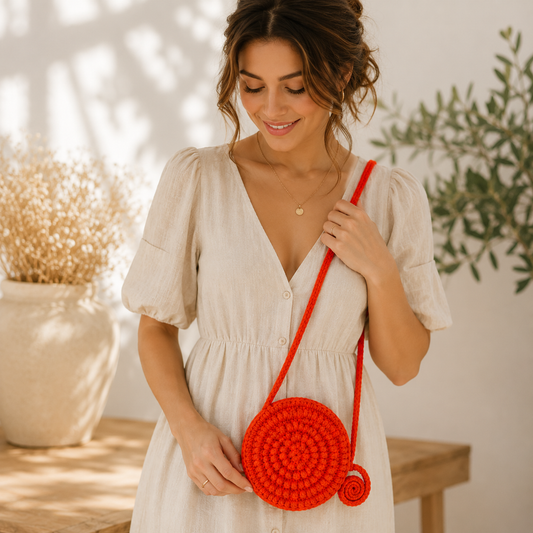 BloomCircle Marigold Crochet Crossbody Bag