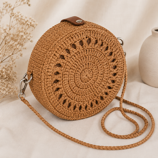 Crochet Pattern Round Bag with Raffia